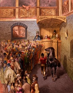 Vente aux enchères de chevaux victoriens, Tattersalls, gravure de Gustave Doré - Gustave Dore